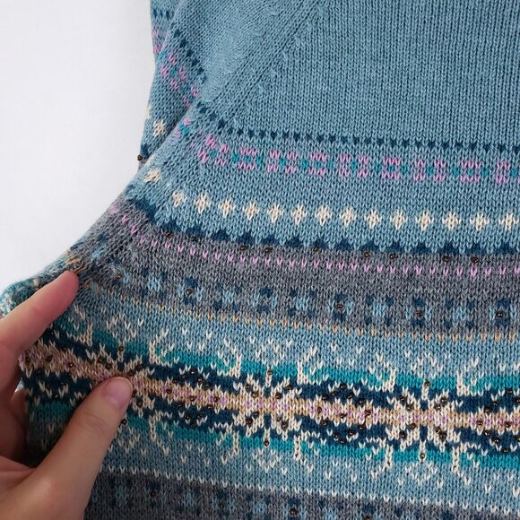 Eddie Bauer Collectibles Womens Cardigan Angora Fair Isle Beaded Nordic Size M - Picture 4 of 11